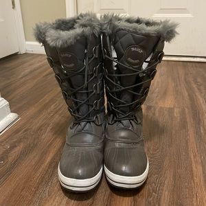 Tall gray winter snow boots